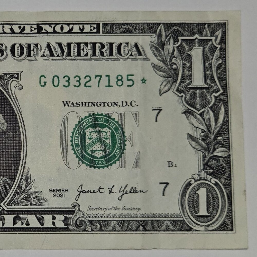 RARE One Dollar Bill Star Note Series 2021 G03327185* - Low Run (B319)